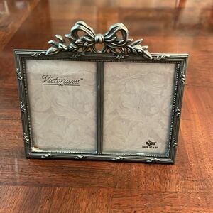 Victorian Bow Pewter Shade Double Photo Frame 2x 3